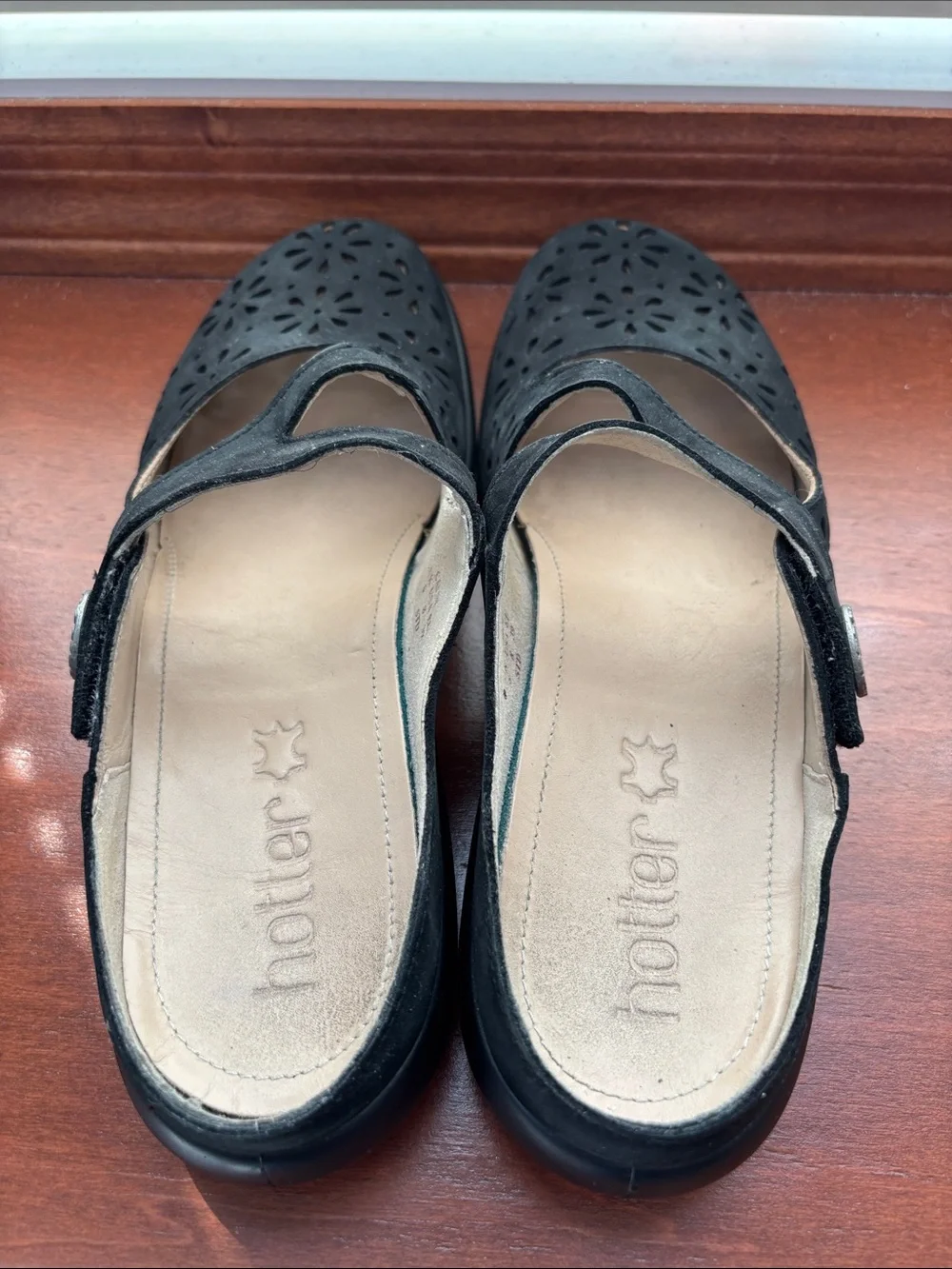 hotter Black Floral Cutout Mary Jane Flats